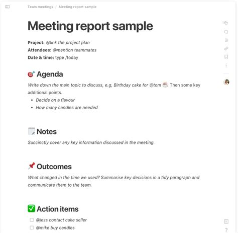meeting report template